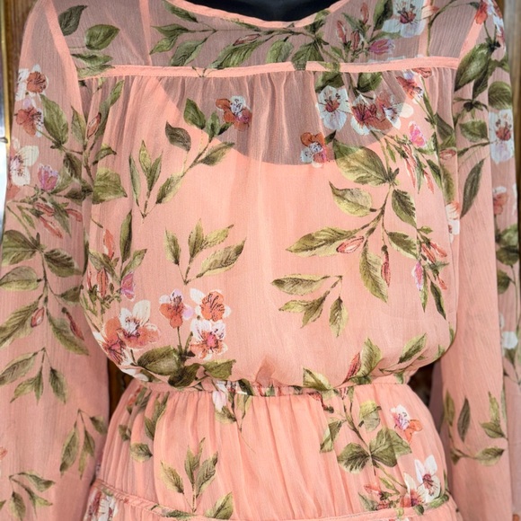 Lost + Wander Sunset Fleurs Mini Dress coral floral tiered ruffles medium - Picture 13 of 13